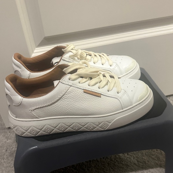 Tory Burch White Leather Sneakers with Tan Accents - Picture 5 of 5